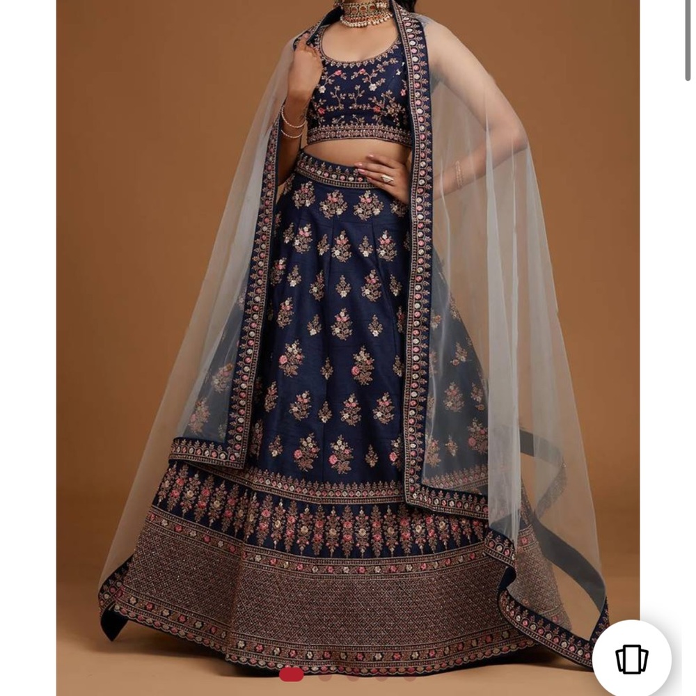 Navy blue embroidered floral lehenga standard stitching with gold & pink detail